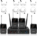 MELONARE Compact 4-Channel UHF Wireless Microphone System MWM-41-4B | 4 Headset/Lapel Microphones, 4 x 10 Frequencies, 200 ft Range, Hands-Free Vocals, Church, Conference by MELONARE