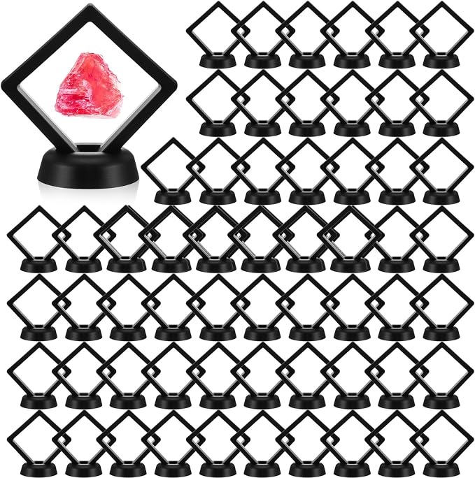 60 Pcs 3D Floating Display Case PE Film Jewelry Storage Box Coins Display Frame Holder Stands for Antique Challenge Coins, Medallion Shells Gems Rocks Pins (Black,2.76 Inch) by Unknown
