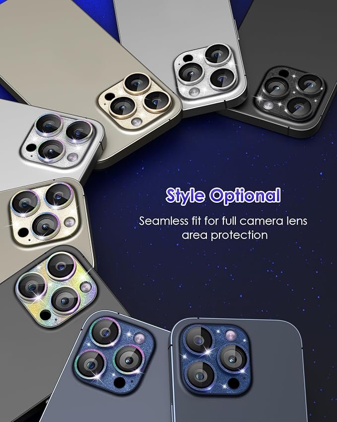 Compatible for iPhone 15 Pro/iPhone 15 Pro Max Camera Lens Protector Glitter Plus 9H Tempered Glass Screen Camera Cover Titanium Glitter Blue - Image 7