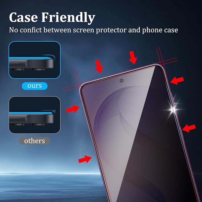 2+2 Pack Privacy Screen Protector for Samsung Galaxy S26, | With Camera Lens Protectors, 9H Tempered Glass, Anti-Spy, Case Friendly - Image 3