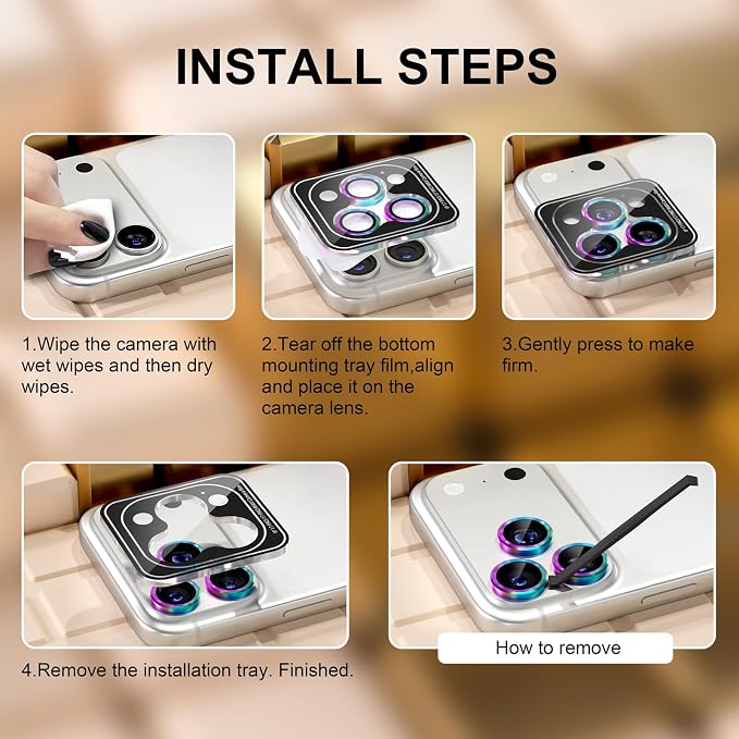 Misea Compatible for iPhone 17 Pro/iPhone 17 Pro Max Camera Lens Protector | 9H Tempered Glass Ultra HD Bling Camera Screen Protector Cover Metal Individual Ring Decoration Accessories, Colorful - Image 7