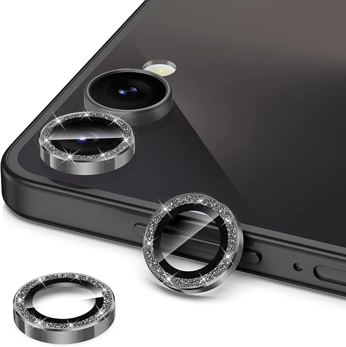 for Samsung Galaxy Z Flip 7 Camera Lens Protector, Individual Metal Ring Tempered Glass Lens Cover, [Strong Adsorption] Scratch Resistant Ultra-Thin HD Clear Lens Cover, 1 Set-Black Sparkly - Image 2