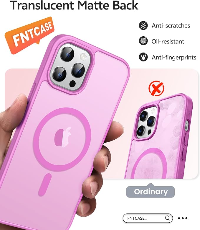 FNTCASE for iPhone 12 Pro Max Case, Fit for Magsafe, Translucent Matte Back | Strong Magnetic Charging, Shock Absorbent, 14FT Military Grade Drop-proof, Anti Slip, Pink - Image 6