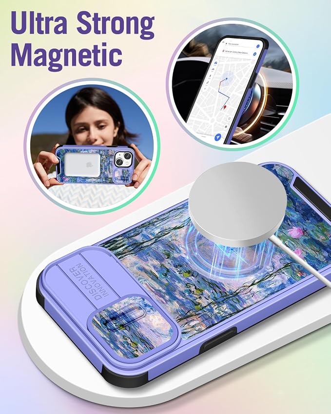 Buleens for iPhone 14 Plus Case 6.7 Inch - with Ring Stand & Camera Cover Cute Designed for Women Girls Girly Pretty Blue Water Lily for iPhone 14 Plus Phone Case Compatible with Magsafe - Image 4
