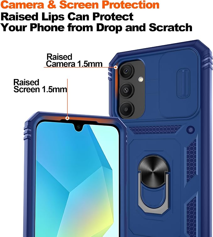 for Samsung Galaxy A06 Phone Case with 2PCS Screen Protector, Galaxy A06 Case Build in 360° Rotating Ring Kickstand, Military Grade Protective Case for Samsung A06 Phone (Blue) - Image 4
