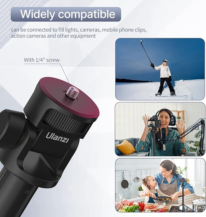 ULANZI MT-79 Extendable Tripod Aluminum 81" Portable Adjustable Light Stand w 1/4" Screw, 180° Rotation Camera Phone Tripod for Camera Video Light Cellphone,Lightweight for Travel,Up Load 2.2lb - Image 4