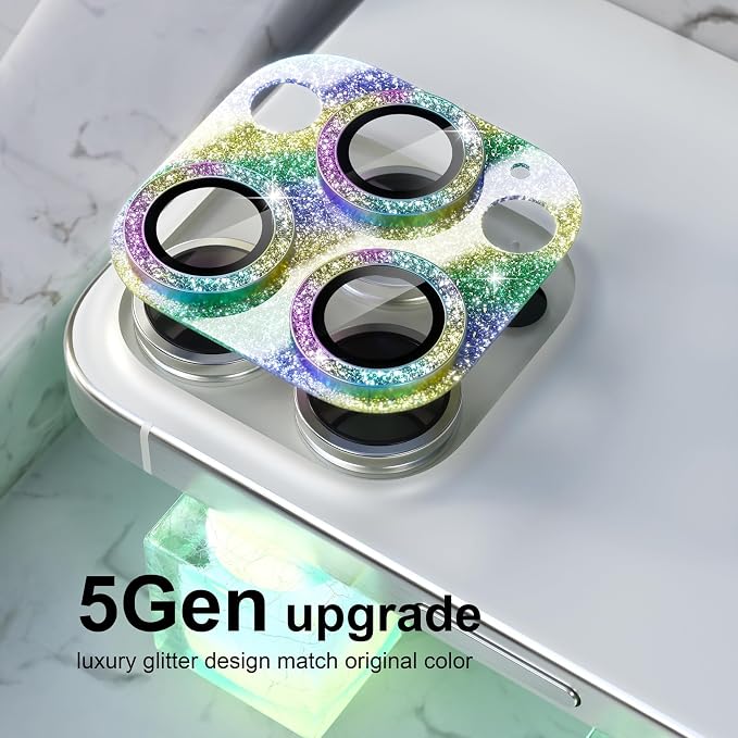 Choiche for iPhone 16 Pro/iPhone 16 Pro Max Camera Lens Protector | Bling Camera Cover with 9H Tempered Glass Lens Screen Protector Metal Ring Decoration Accessories (Glitter-Colorful) - Image 7