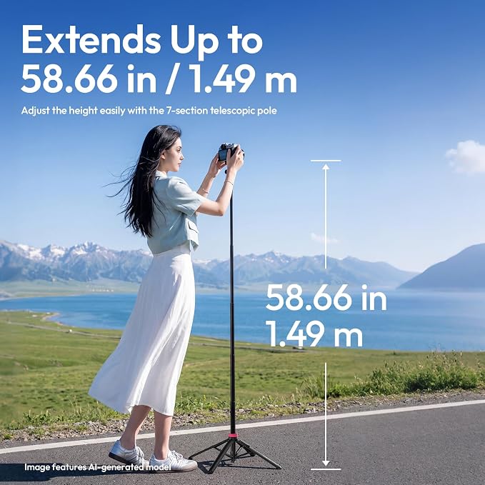 ULANZI MT44M Auto Open Magnetic Phone Tripod, 59" Selfie Stick with Remote | Tripod Stand 2-in-1 Dual Mount&1/4" Screw for Phone&Camera, 360°Ball Head for iPhone Android, Vlogging, Live Streaming, Black - Image 6