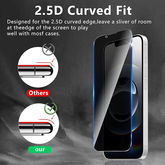 3 Pack Privacy Screen Protector Designed for iPhone 17e/16e/14/13/13 Pro,Full Coverage Anti-Spy Tempered Glass Film,9H Hardness,Anti-Fingerprint,Bubble Free,Easy to Install - Image 2