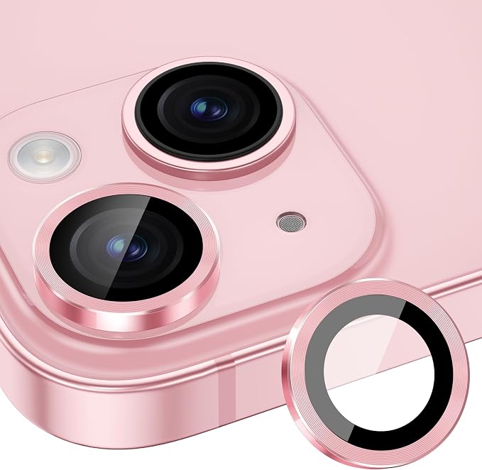 for iPhone 15/iPhone 15 Plus Camera Lens Protector Cover, Pink | Individual Metal, 9H Hardness, Scratch Resistant, Shockproof, Drop Protection, Case Friendly, Stylish Accessories by Xfilm