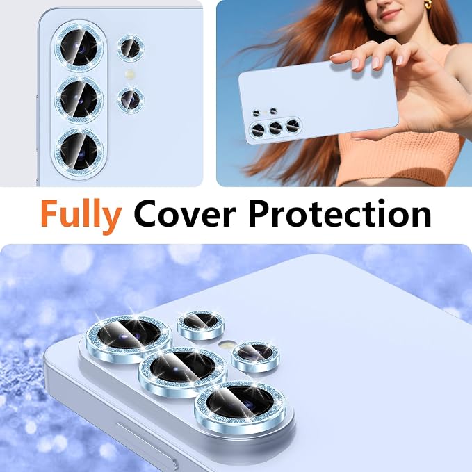 for Samsung Galaxy S26 Ultra Camera Lens Protector, Individual Metal Ring Tempered Glass Lens Cover, [Strong Adsorption] Scratch Resistant Ultra-Thin HD Clear Lens Cover, 1 Set-Blue Sparkly - Image 8