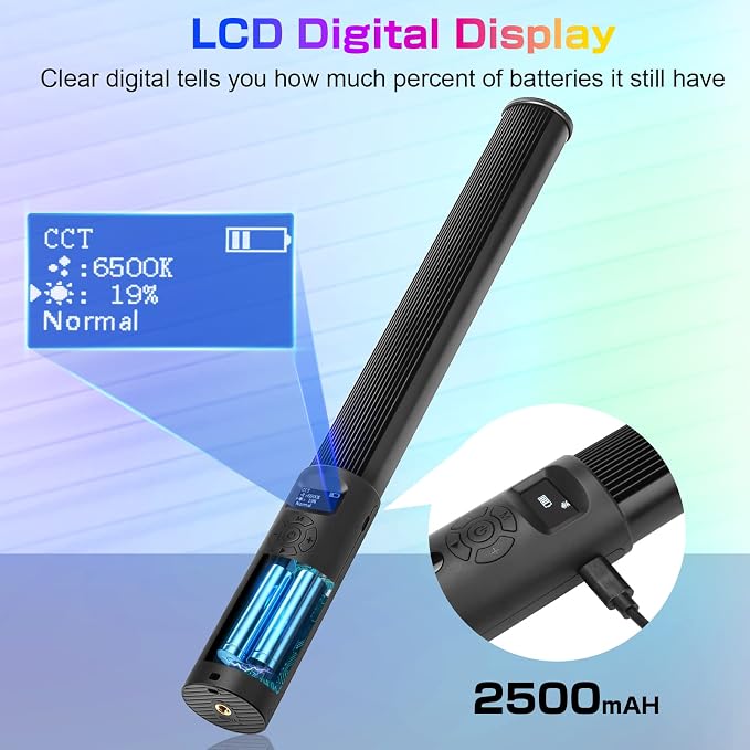 2 Pack RGB Photography Light Kit with 6.5ft Tripod & Remote, Dimmable LED Light Wand Sticks 2500k-6500k 36 Colors, Studio Lights for Photography Video Fill Light Portrait Product Live Streaming - Image 6