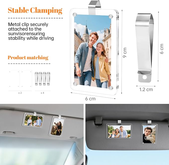 Personalized Gifts for Husband Dad Boyfriend - 2pcs Car Picture Holder Clear Acrylic Magnetic Car Visor Photo Clip 3.5 x 2.4 inch - Perfect Car Accessories - Image 3