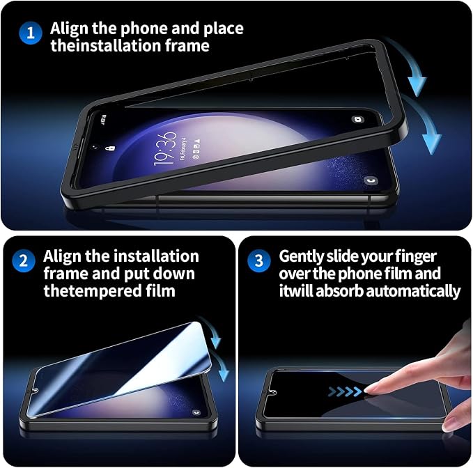 3+2 Pack Privacy Screen Protector And Camera Lens Protection for Galaxy S25 5G, Anti-Spy 9H Hardness Support Fingerprint Unlock Tempered Glass Screen Protector for Samsung Galaxy S25 - Image 6
