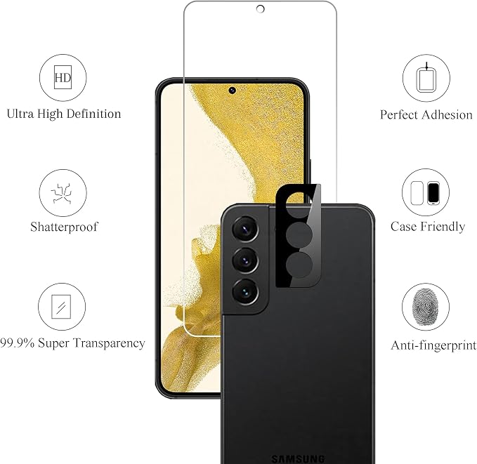 Ailun Screen Protector + Camera Lens Protector for Galaxy S22+/S22 Plus 5G | 3+3 Pack, 6.6 Inch, Tempered Glass, Fingerprint Unlock, 0.25mm, Clear, Anti-Scratch, Case Friendly - Image 4