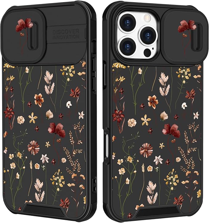 for iPhone 16 Pro Case - Women Cute Phone Cover Girly Pretty Fancy Unique Aesthetic Design Slide Camera Cover Protective Case for Apple for iPhone 16 Pro,Flowers Floral by Goocrux