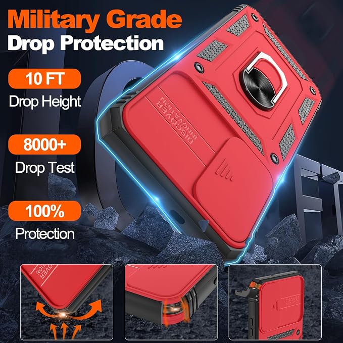 Gritup for Samsung Galaxy S26 Case with Slide Camera Cover | 2*Screen Protector, Build in 360° Rotating Ring Kickstand, Military Grade Protective Cover for Samsung S 26, Red+Black - Image 3
