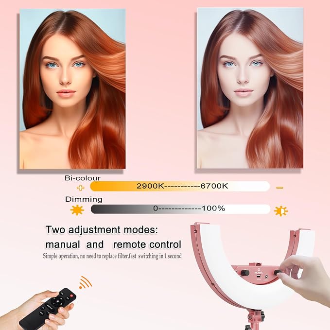 Ring Light 18 INCH Kit,55W6700k Dimmable LED Light, Tripod Stand, Remote Controller,Box for Camera,Smartphone,YouTube,TikTok,Self-Portrait Shooting,CRI95 (Pink) - Image 7