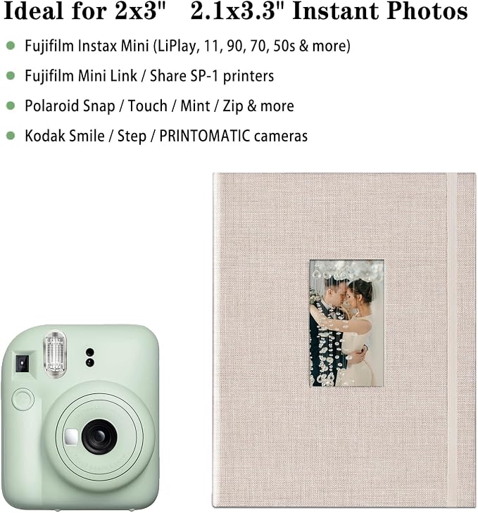 Fujifilm Photo Album, Mini Instant Film Photo Album, 208 Photos Pictures Book 2x3 Inch, Linen Hardcover Polaroid Book for Polaroid Instant Camera, Travel Family Anniversary Baby Vacations Beige 1 Pack - Image 6