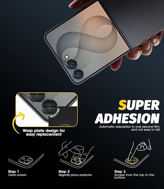 Orzero (2 Sets Camera Lens Protector for Samsung Galaxy Z Flip 8/Flip 7, [EZ Install] [Case-Friendly] 9H Tempered Glass CD Pattern Lens Cover, Military-Grade Shockproof, HD Clarity Anti-Glare - Black - Image 7