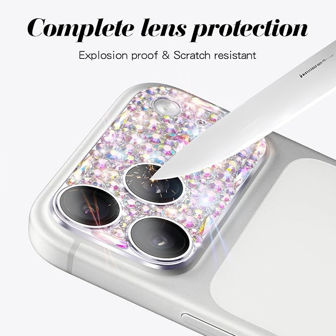 Bling Diamond Camera Lens Protector Compatible with iPhone 17 Pro, Metal Glitter Gem Camera Cover，9H Tempered Glass lens full Screen Sparkle Rhinestone Protector - Image 5