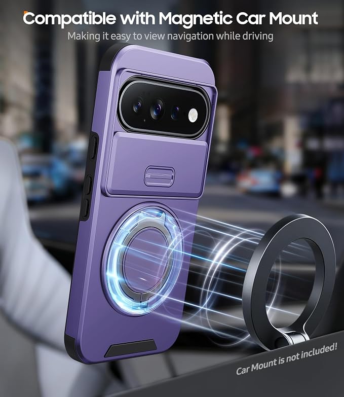 JAME for Google Pixel 10 Pro XL/11 Pro XL Case, Stand & Slide Camera Cover | Ring Holder Kickstand, Screen Protectors, Dual-Layer Shockproof Protective, Magnetic Accessory Friendly Phone Case, Purple - Image 6
