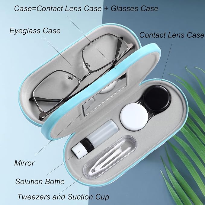 AITIME 2 in 1 Contact Lens and Glasses Case Combo,Contact Travel Case Kit | Double Sided Eye Contact Case with Remover Tool,Storage Organizer Accessories,Cute Eyeglasses Case with Contact Holder - Image 3