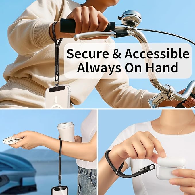 Phone Wrist Strap Lanyard Hand Universal Adjustable Phone Finger Grip Wristlet with 3 Patches Tether Anti Theft for iPhone 16 Pro Max 15 14 Charms for Keychain USB Flash Drive Wallet ID Name Tag Blue - Image 6