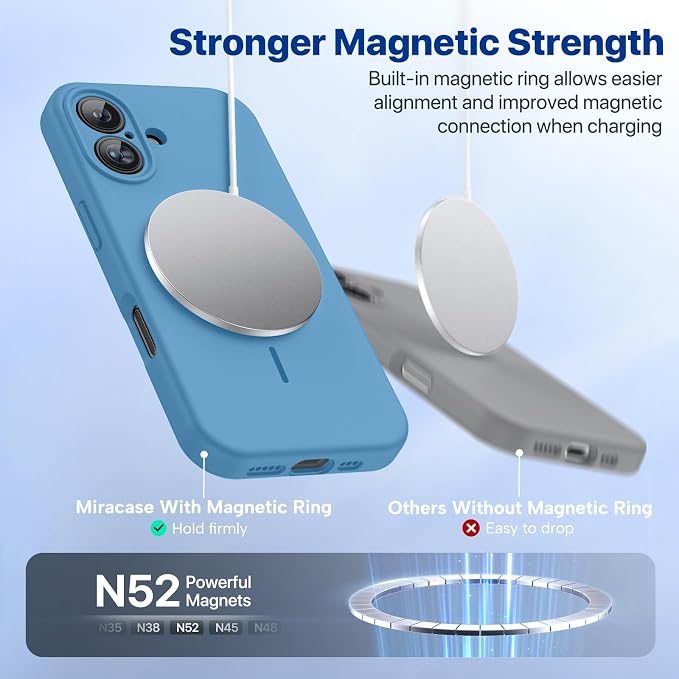 Miracase Silicone & Magnetic for iPhone 16 Case, Capri Blue | Compatible with MagSafe, Anti-Scratch Microfiber Lining, Liquid Silicone Case Shockproof Drop Protection Phone Case for 16 - Image 5