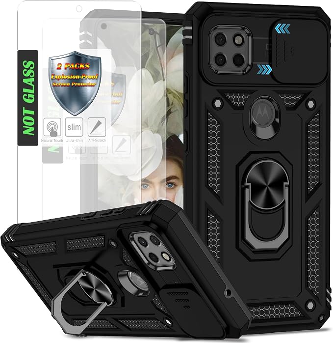 for Moto One 5G Ace Case Moto G 5G(2020) Case,with Nano Explosion-Proof Film[2 Pack], Military Grade Shockproof with Kickstand Protective Case for Motorola Moto One 5G Ace,Inky by AYMECL