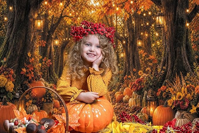 Fall Autumn Forest Photography Backdrop 8x8ft Autumn Woodland Pumpkin Maple Leaves Background Fall Thanksgiving Orange Flowers Seasonal Party Decorations Banner Vinyl - Image 5