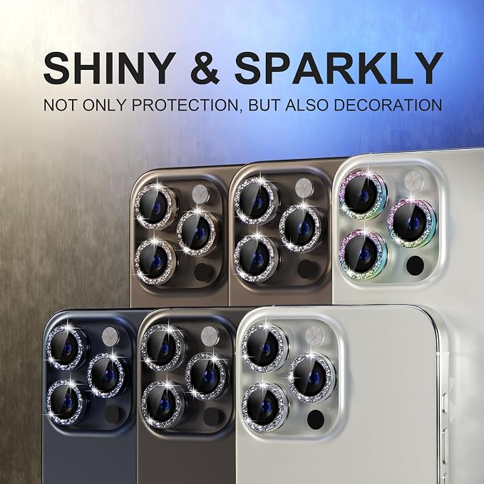 Choiche for iPhone 15 Pro/iPhone 15 Pro Max Camera Lens Protector | Ultra HD, Bling 9H Tempered Glass Camera Cover Screen Protector Metal Ring Decoration Accessories (Glitter-Blue) - Image 7