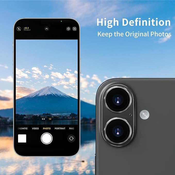 Compatible with iPhone 16 and 16 Plus Camera Lens Protector, Anti-Scratch Tempered Glass Metal Camera Screen Protector Shockproof Full Protective Lens Cover, Black - Image 3