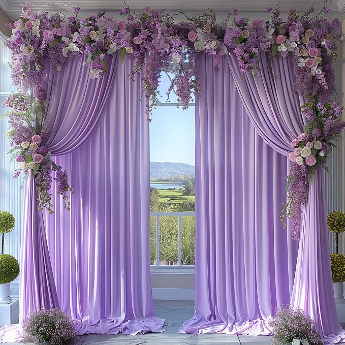 20x10ft Wrinkle Free Lavender Backdrop Curtain for Parties Soft Fabric Drapes Wedding Curtain Backdrop for Birthday Party Decorations Background for Photography 5x10ft,4 Panels - Image 5
