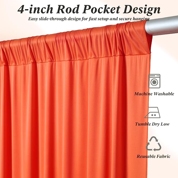 20 ft x 10 ft Wrinkle Free Orange Backdrop Curtain for Parties, 4 Panels 10ft Polyester Orange Photo Backdrop Drapes for Graduation Birthday Wedding Party Stage Curtains - Image 6