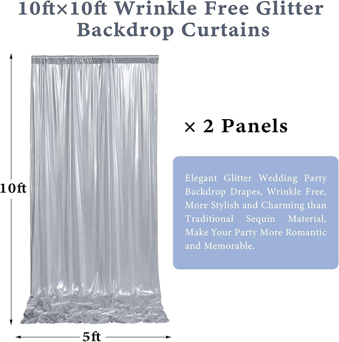 Outpain 10x10ft Silver Sequin Backdrop Curtains -Heavy Duty Gold Photography Backdrops with Non-Shedding Glitter, Wrinkle-Free Stage Drapes for Wedding/Christmas/Studio Shoots (5x10ft 2 Panels) - Image 6