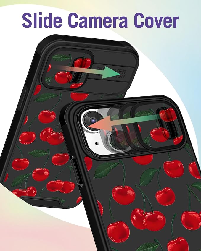 Buleens for iPhone 14 Plus Case 6.7 Inch - with Ring Stand & Camera Cover Cute Designed for Women Girls Girly Kawaii Cherry for iPhone 14 Plus Phone Case Compatible with Magsafe - Image 3