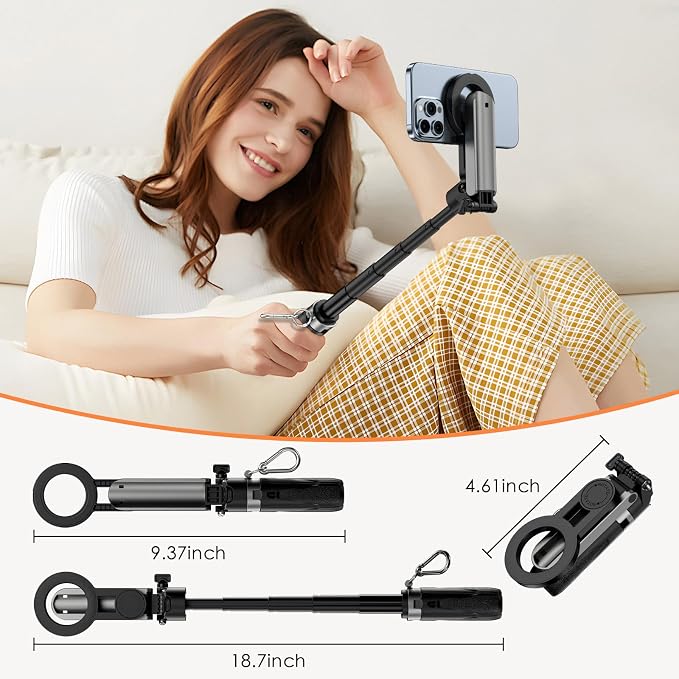 CloudValley Magnetic Mini Selfie Stick Tripod, 4-in-1 Pocket Size Phone Tripod with 360° Rotation, Choice Rechargeable Bluetooth Remote, Foldable Handle Grip, Compatible with MagSafe iPhone - Image 8