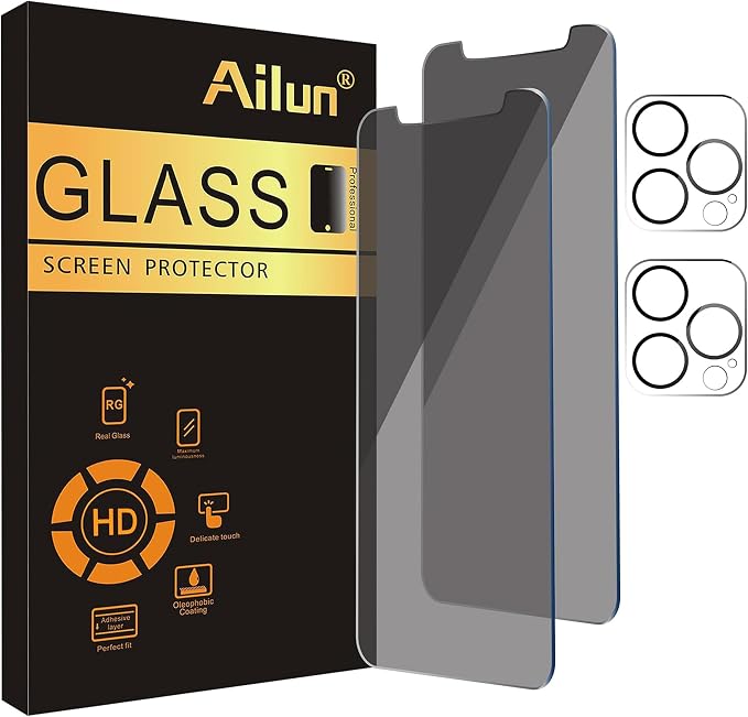 Ailun Privacy Screen Protector +Camera Lens Protector for iPhone 12 Pro Max | 2+2 Pack, Anti Spy Private Tempered Glass Film, HD by Ailun