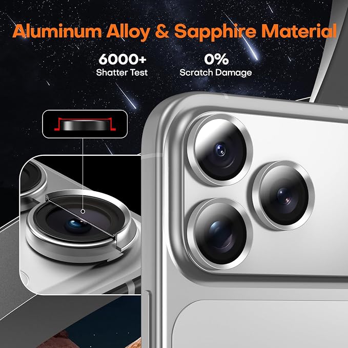 for iPhone 17 Pro Camera Lens Protector- Silver | Aluminum Alloy, Tempered Glass Camera Cover, Nano Reinforced Adhesive, Accessories, Anti-Drop, Anti-Scratch, Case Friendly - Image 6