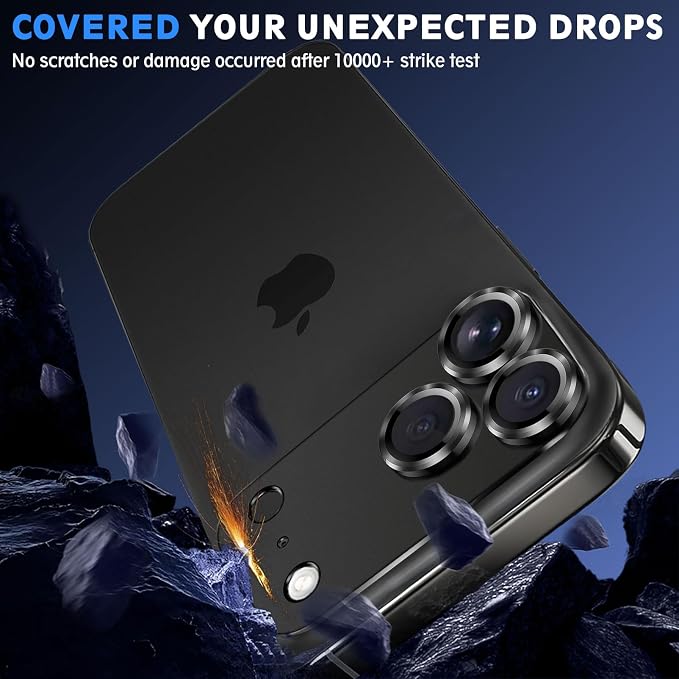 SiHPuoy 2pcs Camera Lens Protector for iPhone 17 Pro, Tempered Glass, Black | 9H+ Hardness, Military Grade Shatterproof, Anti-Scratch, Case Friendly, HD Metal Camera Cover, Does not Affect Night Shots - Image 7
