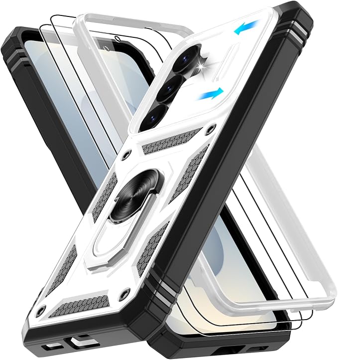 Gritup for Samsung Galaxy S26 Case with Slide Camera Cover | 2*Screen Protector, Build in 360° Rotating Ring Kickstand, Military Grade Protective Cover for Samsung S 26, White+Black by Gritup