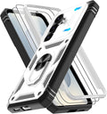 Gritup for Samsung Galaxy S26 Case with Slide Camera Cover | 2*Screen Protector, Build in 360° Rotating Ring Kickstand, Military Grade Protective Cover for Samsung S 26, White+Black by Gritup