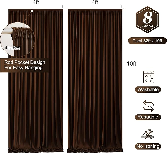 Dark Brown Backdrop Curtains-Wrinkle-Free Polyester Photography Drapes Party Curtain Background for Baby Shower Wedding Decorations- 32 X10FT - Image 2