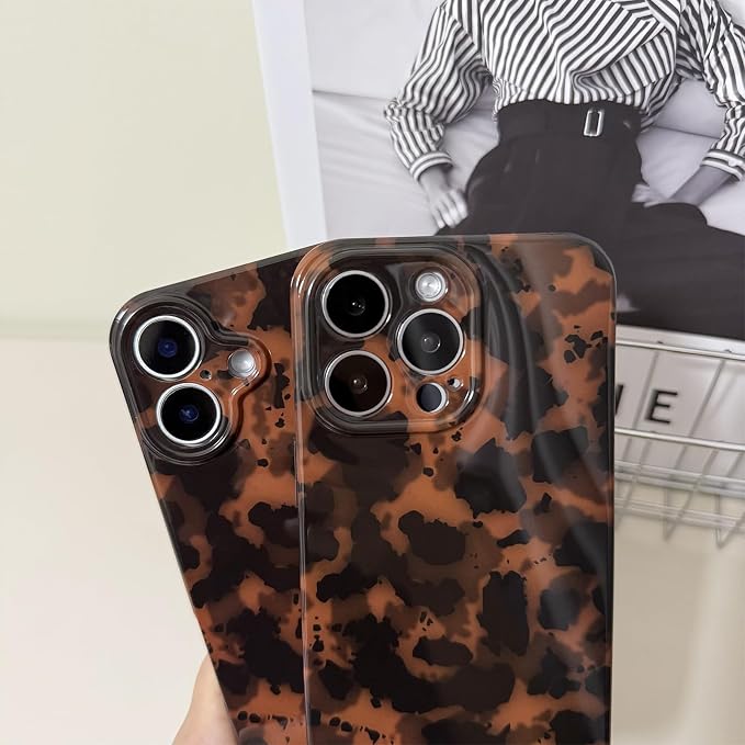 Cute Phone Case for iPhone 16 Pro Case Amber Leopard Print | Cheetah Tortoiseshell Pattern,Full Camera Protective,Slim Shockproof TPU,Aesthetic Girly Glossy Cover for Women Men-Brown - Image 4