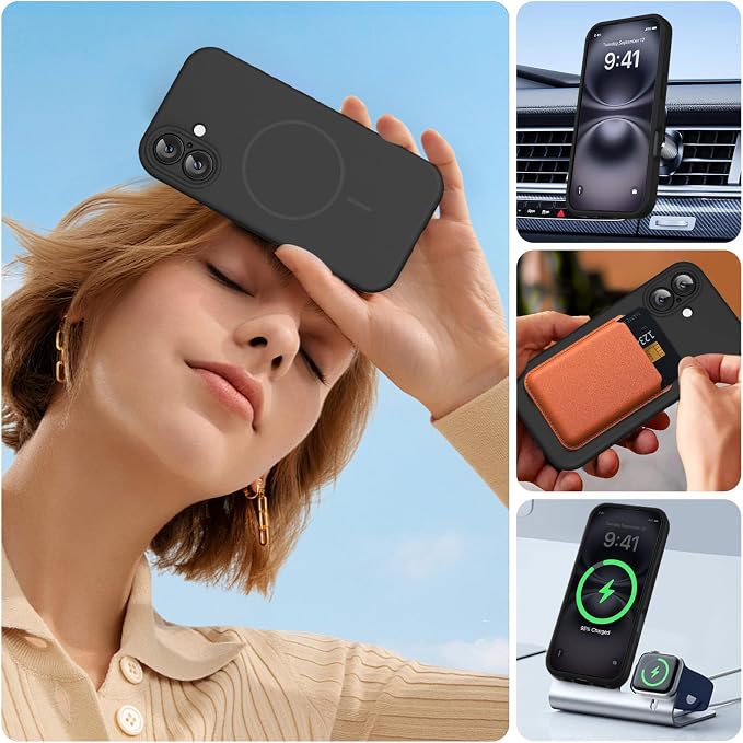 Miracase Silicone & Magnetic for iPhone 16 Case, Black | Compatible with MagSafe, Anti-Scratch Microfiber Lining, Liquid Silicone Case Shockproof Drop Protection Phone Case for 16 - Image 6