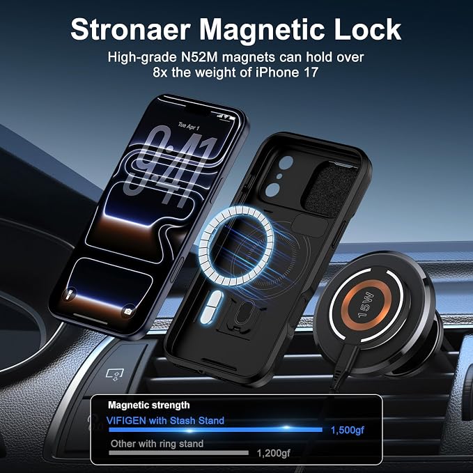 iPhone 17 Pro Case with Camera Cover, Magnetic Case with Camera Lens Protector Phone Cover Grip Stand MagSafe for iPhone 17 Pro Military-Grade Shockproof CASE Kickstand for iPhone 17 Pro, 6.3 inch - Image 7