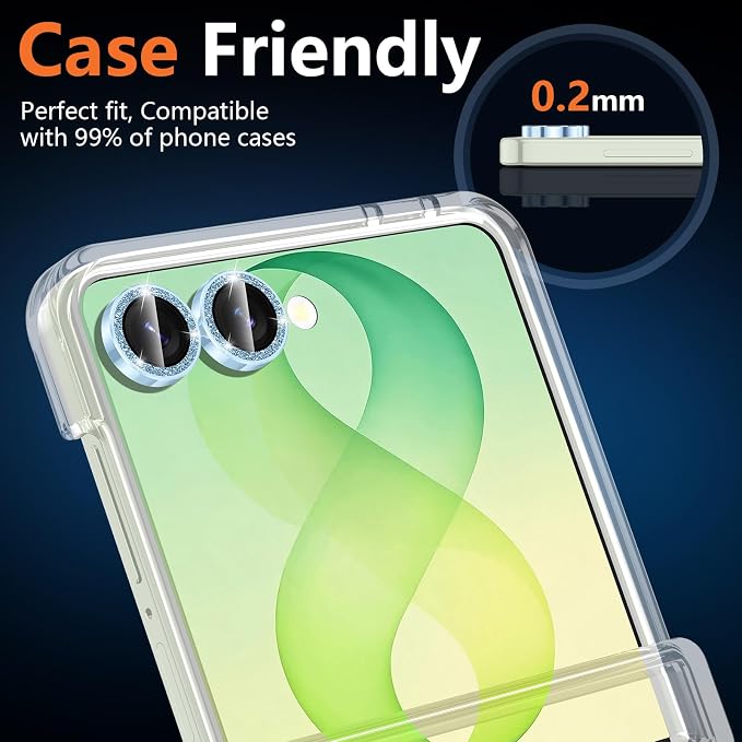 for Samsung Galaxy Z Flip 8 Camera Lens Protector, Individual Metal Ring Tempered Glass Lens Cover, [Strong Adsorption] Scratch Resistant Ultra-Thin HD Clear Lens Cover, 1 Set-Blue Sparkly - Image 6