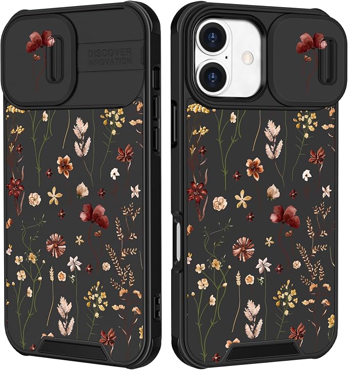 for iPhone 16 Plus Case - Women Cute Phone Cover Girly Pretty Fancy Unique Aesthetic Design Slide Camera Cover Protective Case for Apple for iPhone 16 Plus,Flowers Floral by Goocrux