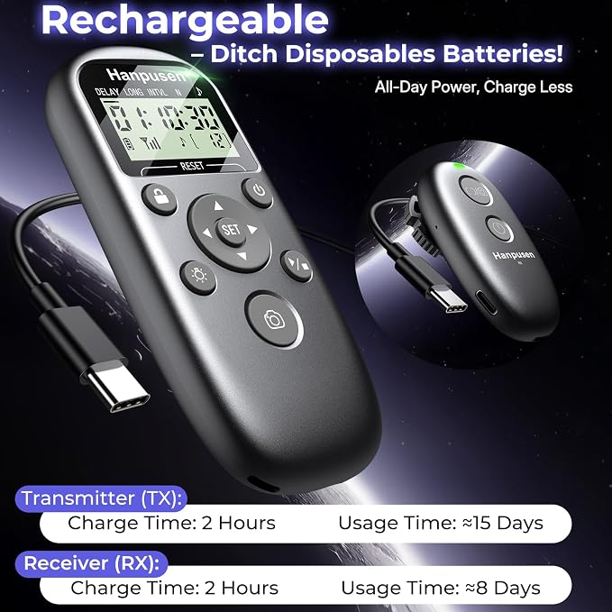 for Nikon Camera Rechargeable Wireless Intervalometer Shutter Release | Time-Lapse & Bulb Exposure Interval Timer Remote Control with OLED Display for Nikon Z8/Z6 III/D7500/D850/Z5/Z6/Z6II/Z9/P1100 - Image 4